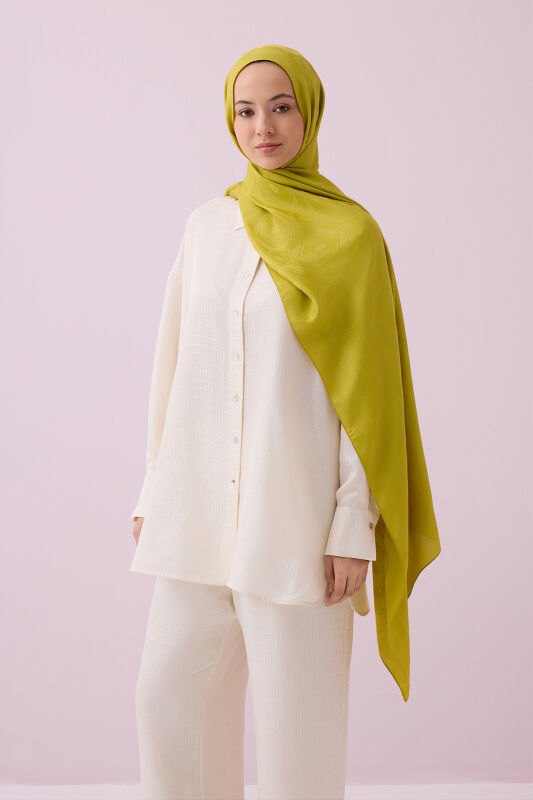Hexagon Baklava Mustard Ramy Jacquard Shawl - 5