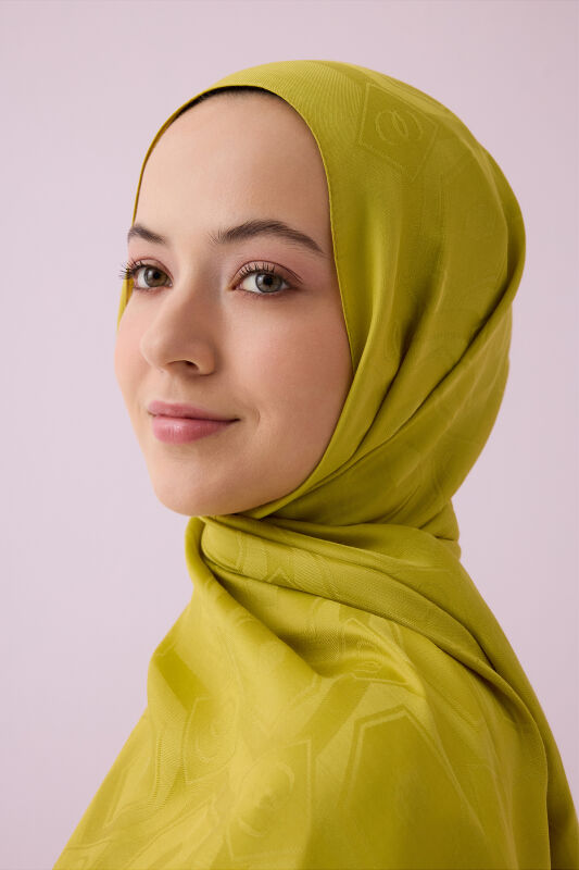 Hexagon Baklava Mustard Ramy Jacquard Shawl - 3
