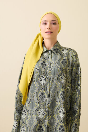 Hexagon Baklava Mustard Ramy Jacquard Shawl - 5