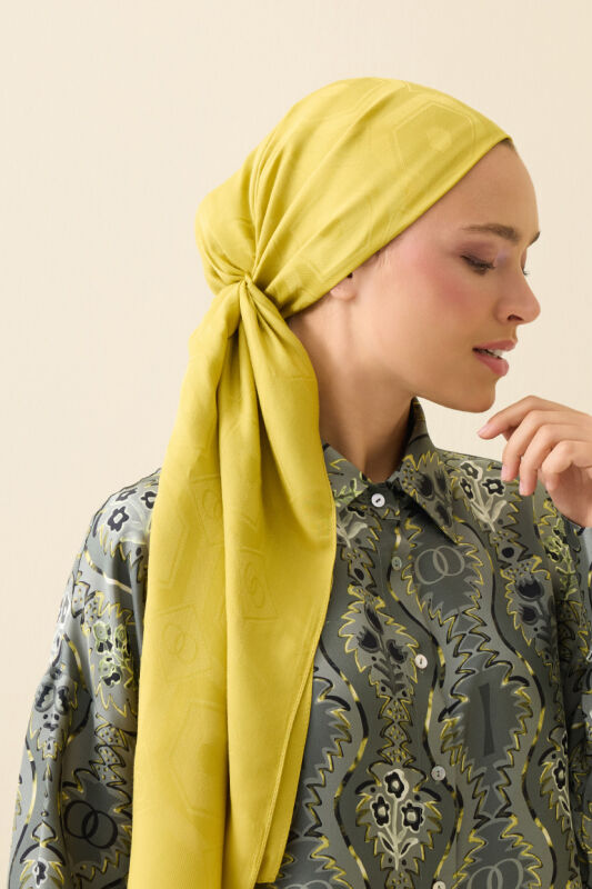 Hexagon Baklava Mustard Ramy Jacquard Shawl - 1