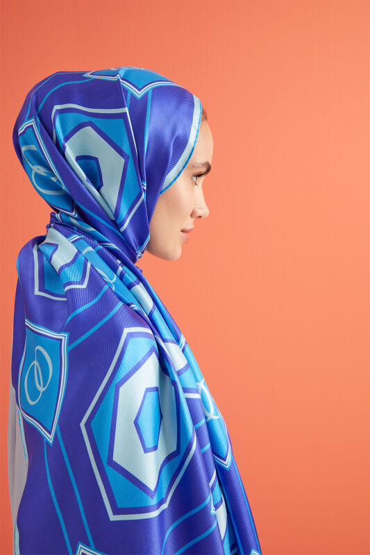 Hexagon Noor Twill Silk Shawl Blue - 4