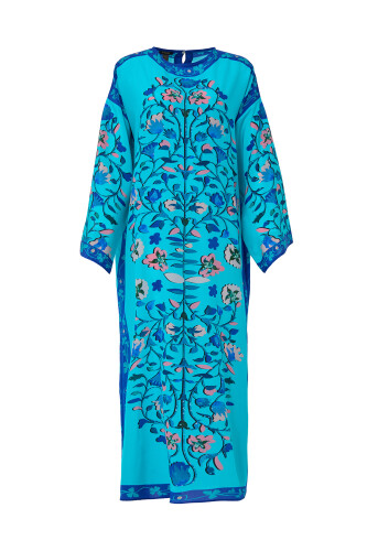 Hidden Garden Silk Dress Turquoise 