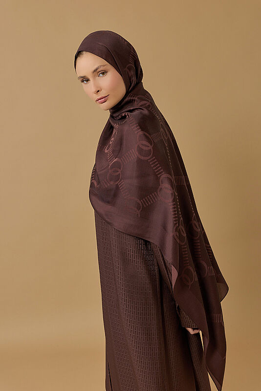 Honeycomb Logo Brown Naia Lyocell Jacquard Shawl 70x210 - 3