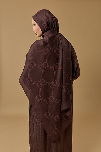 Honeycomb Logo Brown Naia Lyocell Jacquard Shawl 70x210 - 5