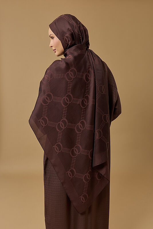 Honeycomb Logo Brown Naia Lyocell Jacquard Shawl 70x210 - 5