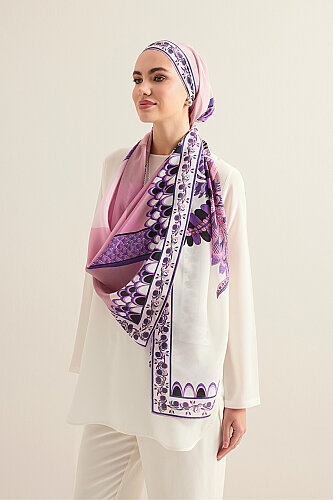 Hurma Ağacı Pembe Krep İpek Gömlek Şalı 70x210 - 5