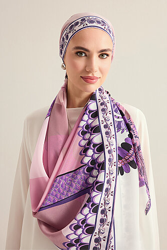 Hurma Ağacı Pembe Krep İpek Gömlek Şalı 70x210 - Imannoor (1)