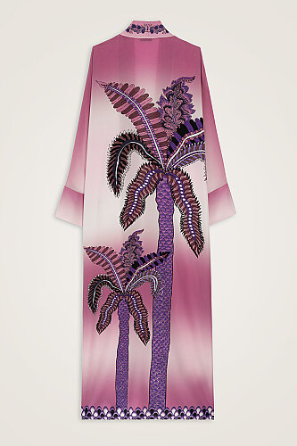 Hurma Ağacı Pembe Krep İpek Uzun Kimono - Imannoor (2)