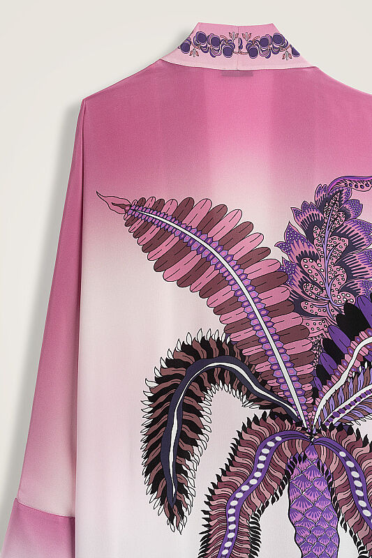 Hurma Ağacı Pembe Krep İpek Uzun Kimono - 3