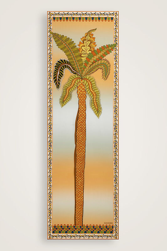 Hurma Ağacı Sarı Krep İpek Kimono Şalı 70x210 - 1