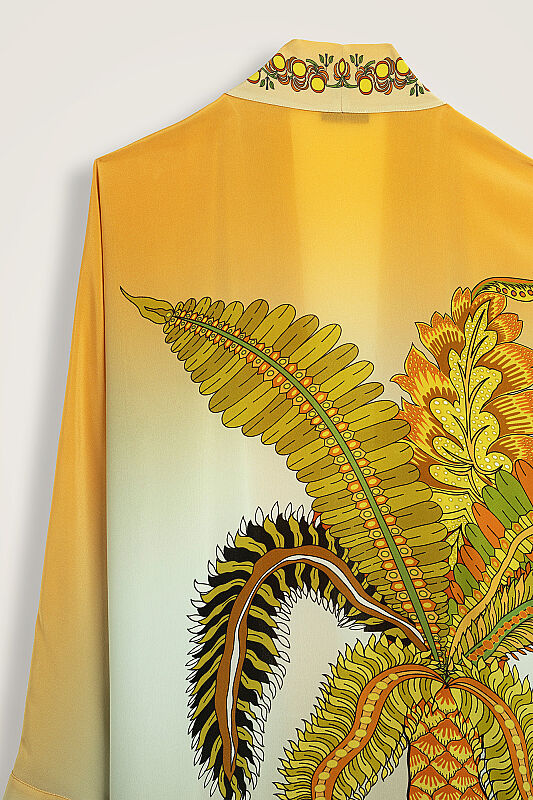 Hurma Ağacı Sarı Krep İpek Uzun Kimono - 3