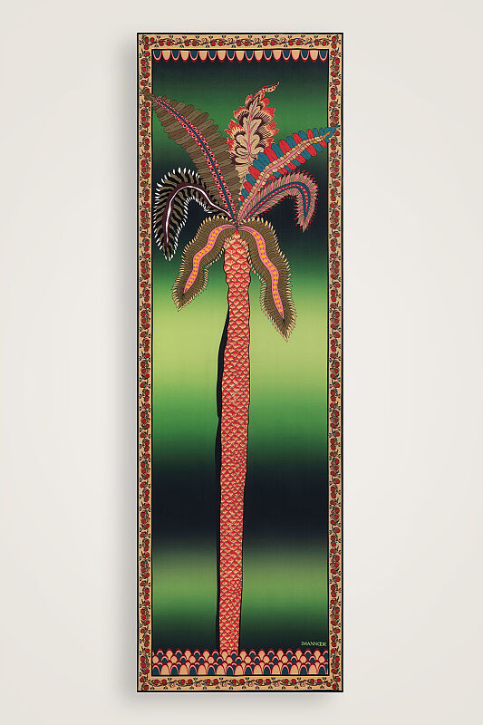 Hurma Ağacı Yeşil Krep İpek Kimono Şalı 70x210 - 1