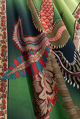 Hurma Ağacı Yeşil Krep İpek Kimono Şalı 70x210 - Imannoor (2)