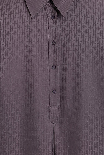 Iman Anthracite Pleated Jacquard Silk Dress - 2