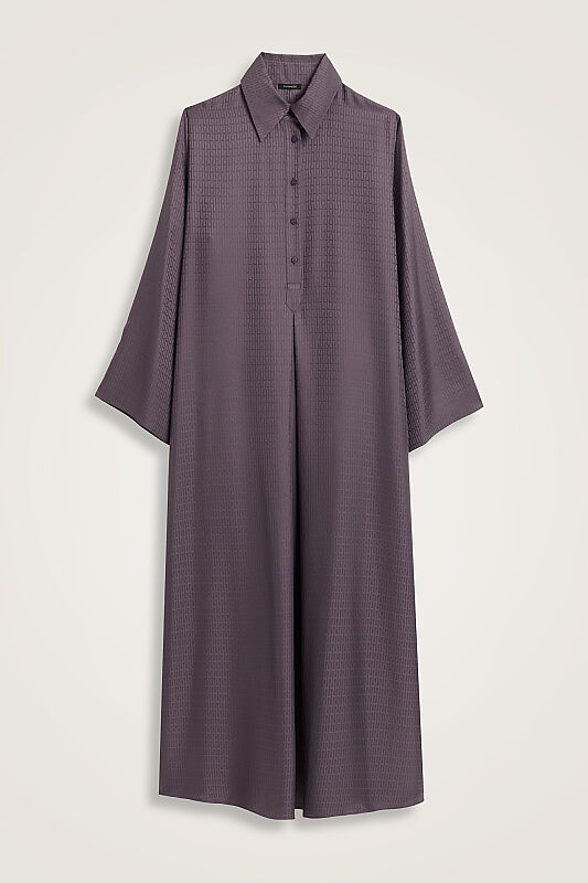 Iman Anthracite Pleated Jacquard Silk Dress - 1