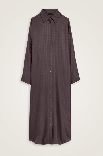 Iman Brown Jacquard Silk Shirt Dress 