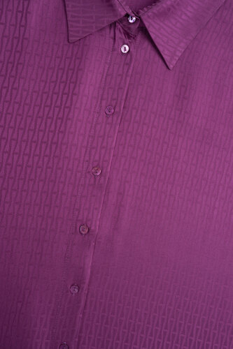 Iman Dark Plum Jacquard Silk Shirt Dress - 2