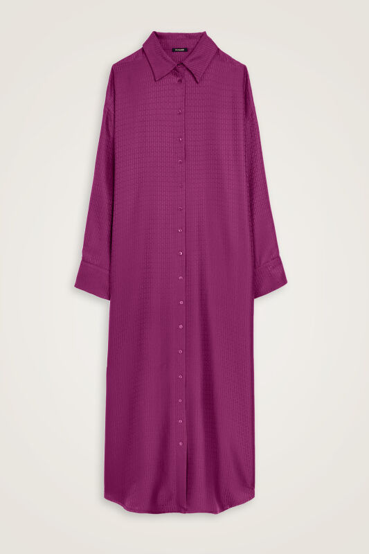 Iman Dark Plum Jacquard Silk Shirt Dress - 1