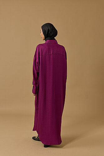 Iman Dark Plum Jacquard Silk Shirt Dress - 7