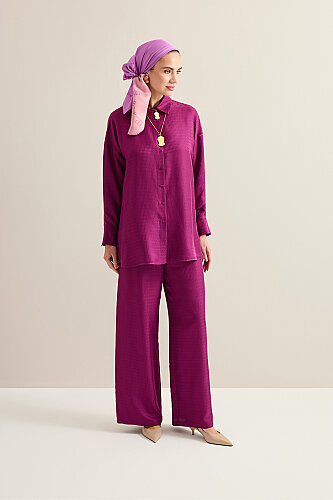 Iman Dark Plum Jacquard Silk Shirt - 3