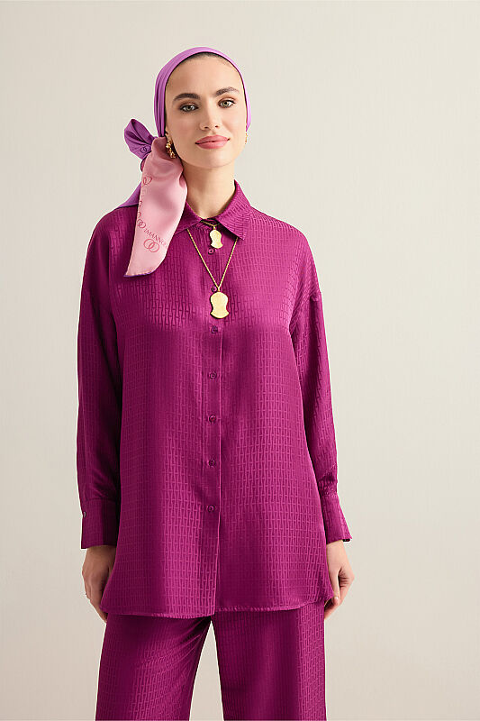 Iman Dark Plum Jacquard Silk Shirt - 7