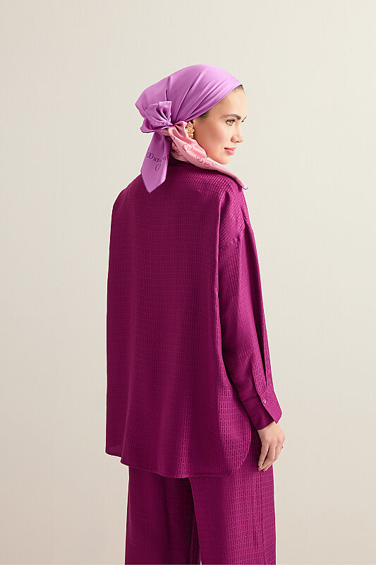 Iman Dark Plum Jacquard Silk Shirt - 5