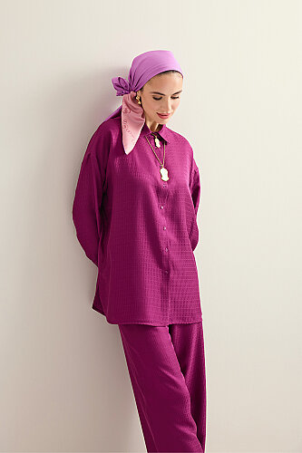 Iman Dark Plum Jacquard Silk Shirt - 1