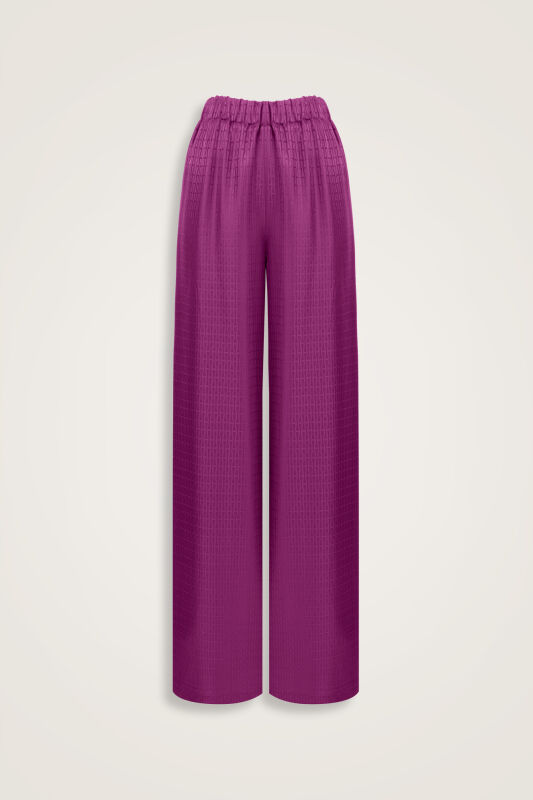 Iman Dark Plum Jacquard Silk Trousers - 1