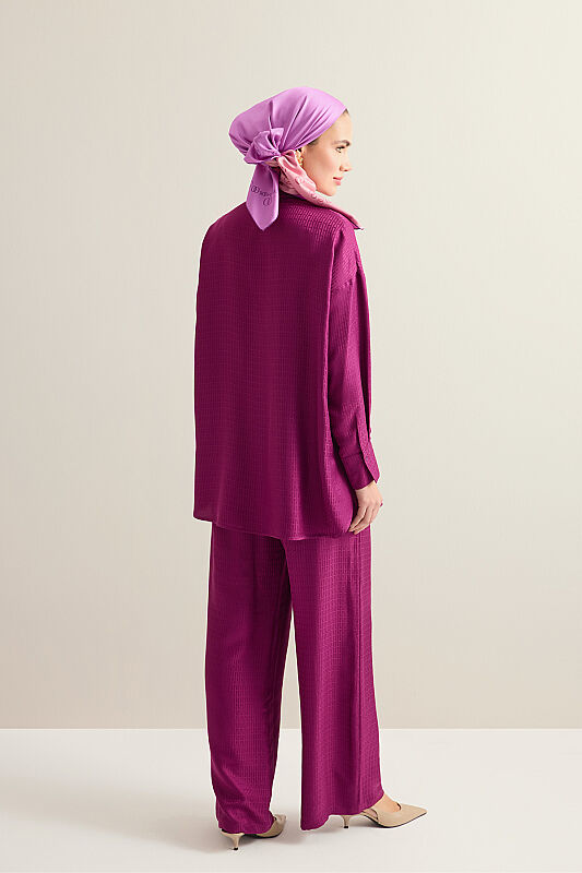 Iman Dark Plum Jacquard Silk Trousers - 3