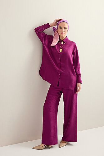 Iman Dark Plum Jacquard Silk Trousers 
