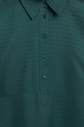 Iman Green Petrol Jacquard Silk Buttoned Shirt Dress - 2