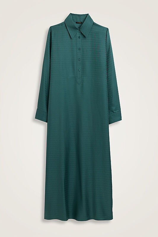 Iman Green Petrol Jacquard Silk Buttoned Shirt Dress - 1