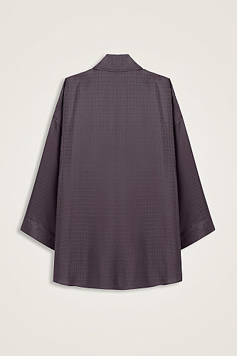 Iman I Anthracite Jacquard Silk Short Kimono - 3