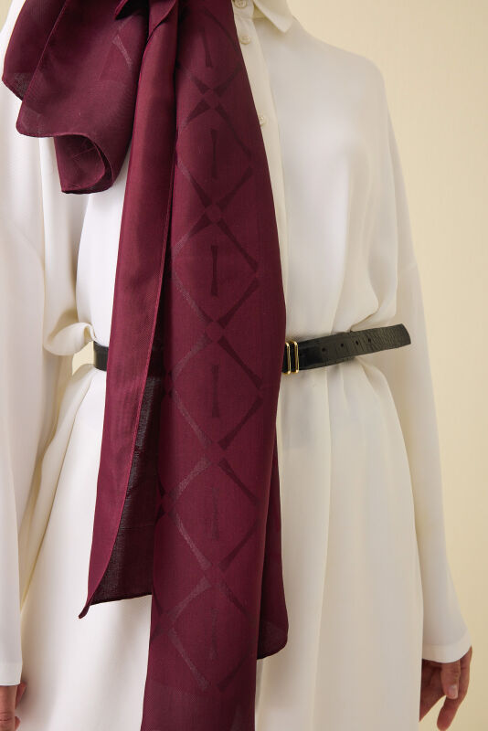 Iman I Baklava Burgundy Ramy Jacquard Shawl - 5
