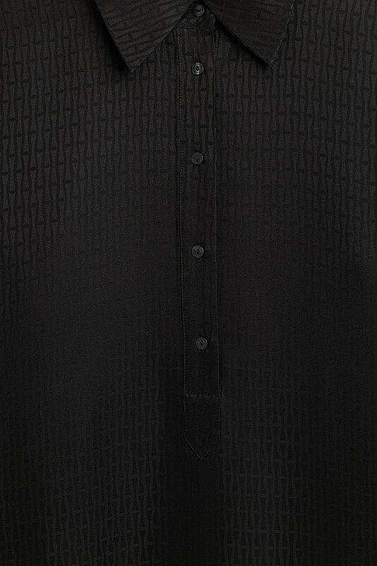 Iman I Black Jacquard Silk Buttoned Shirt Dress - 2