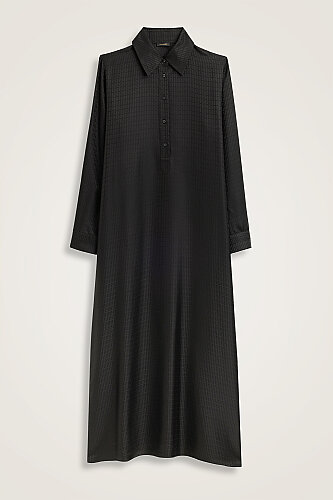 Iman I Black Jacquard Silk Buttoned Shirt Dress 