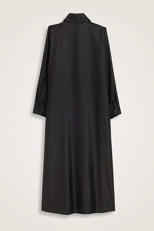 Iman I Black Jacquard Silk Buttoned Shirt Dress - 3