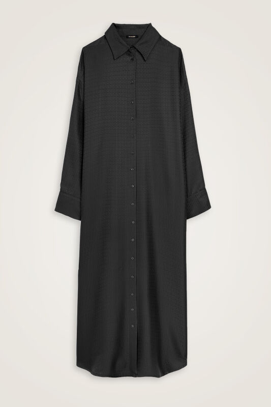 Iman I Black Jacquard Silk Shirt Dress - 1