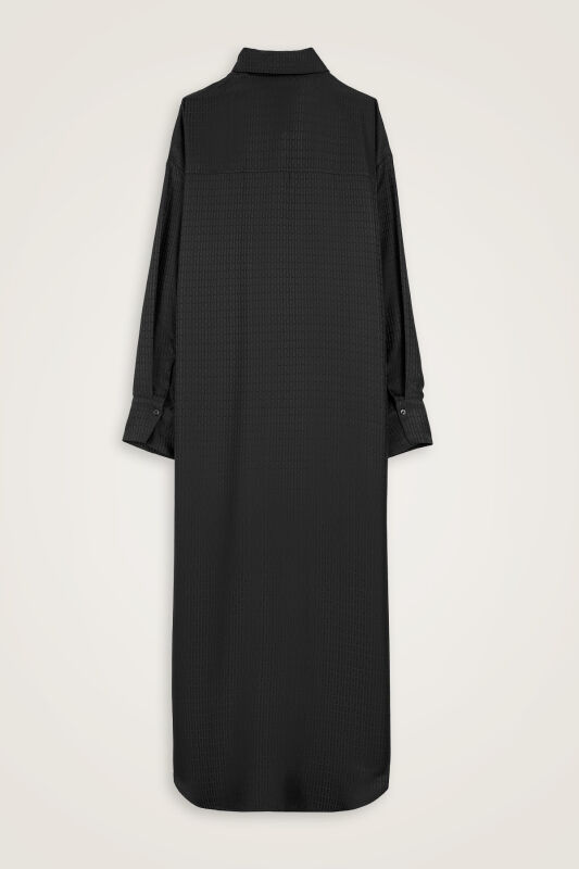Iman I Black Jacquard Silk Shirt Dress - 3