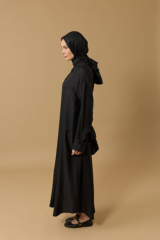 Iman I Black Jacquard Silk Shirt Dress - 7