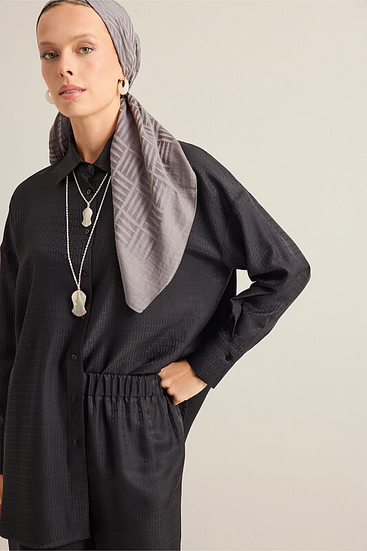 Iman I Black Jacquard Silk Trousers - 1