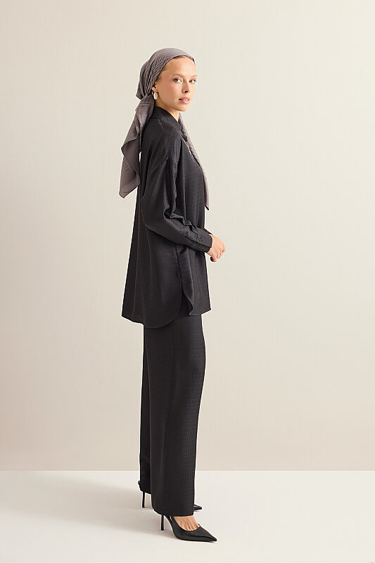Iman I Black Jacquard Silk Trousers - 3