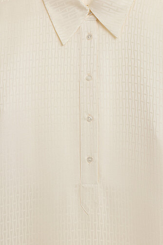 Iman I Cream Jacquard Silk Buttoned Shirt Dress - 2