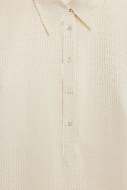 Iman I Cream Jacquard Silk Buttoned Shirt Dress - 2