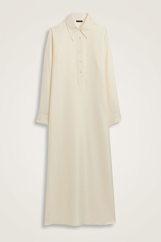 Iman I Cream Jacquard Silk Buttoned Shirt Dress - 1