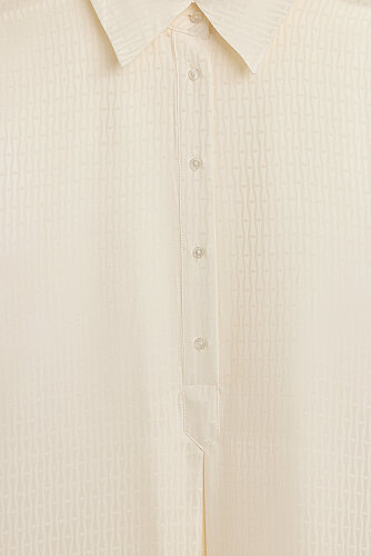 Iman I Cream Pleated Buttoned Jacquard Silk Dress - 2
