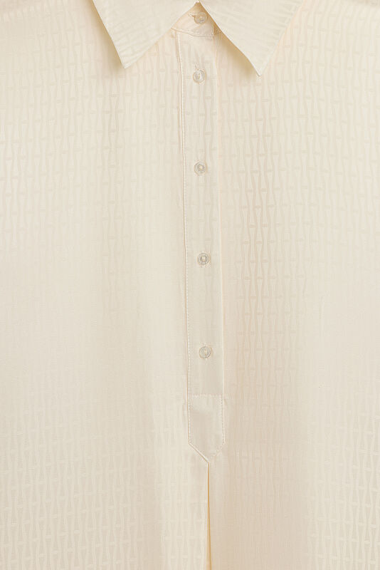 Iman I Cream Pleated Buttoned Jacquard Silk Dress - 2