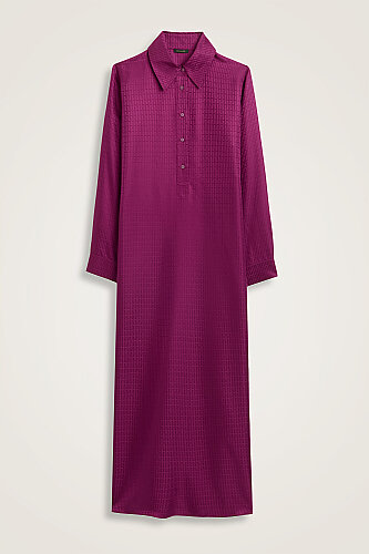 Iman I Dark Plum Jacquard Silk Buttoned Shirt Dress 