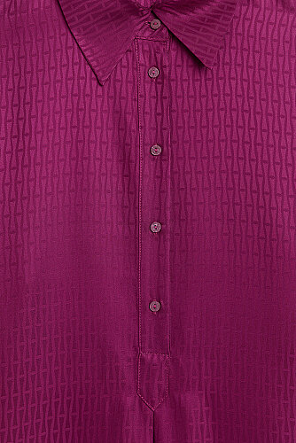 Iman I Dark Plum Pleated Jacquard Silk Dress - 2