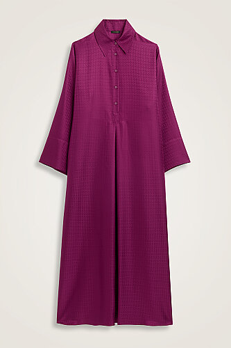 Iman I Dark Plum Pleated Jacquard Silk Dress 